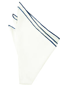 Cristoforo Cardi White Silk with Blue Hand Rolled Trim Pocket Square