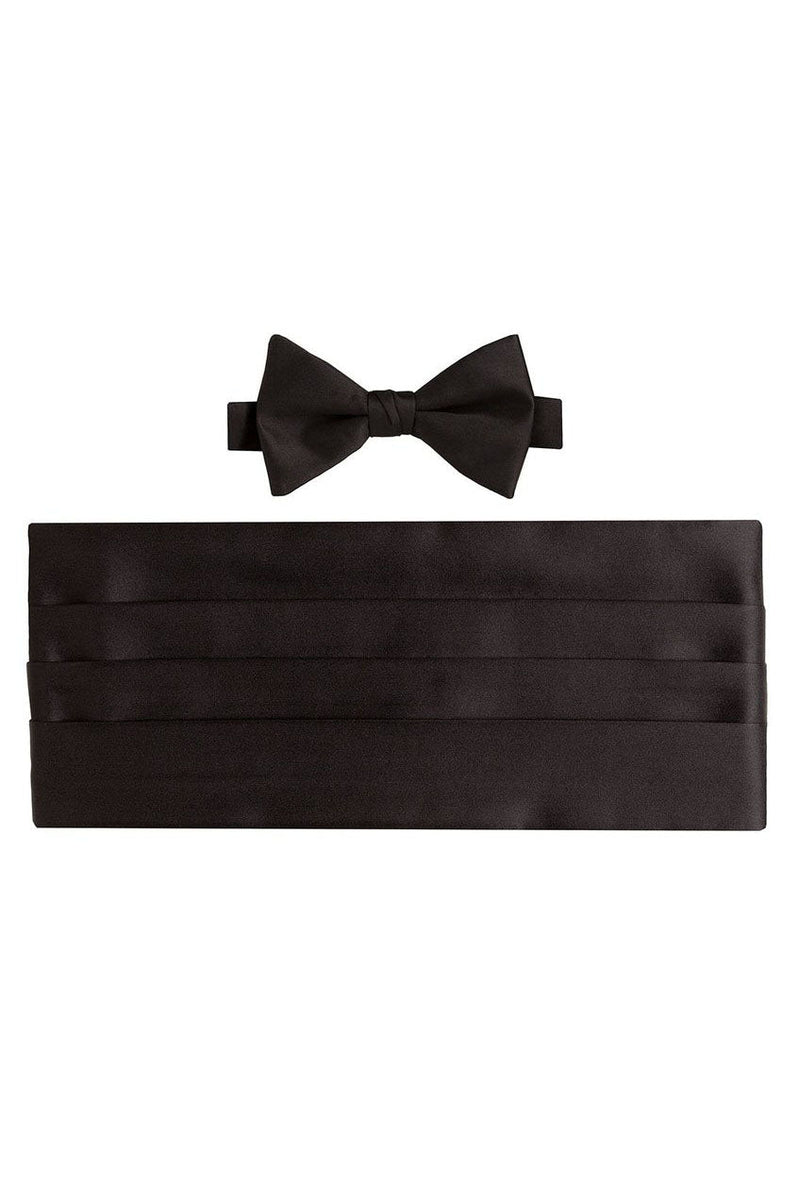 Black Silk Satin Bow Tie & Cummerbund Set