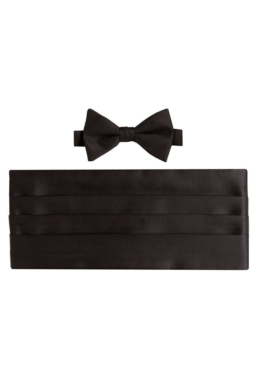 David Donahue Black Silk Satin Bow Tie & Cummerbund Set