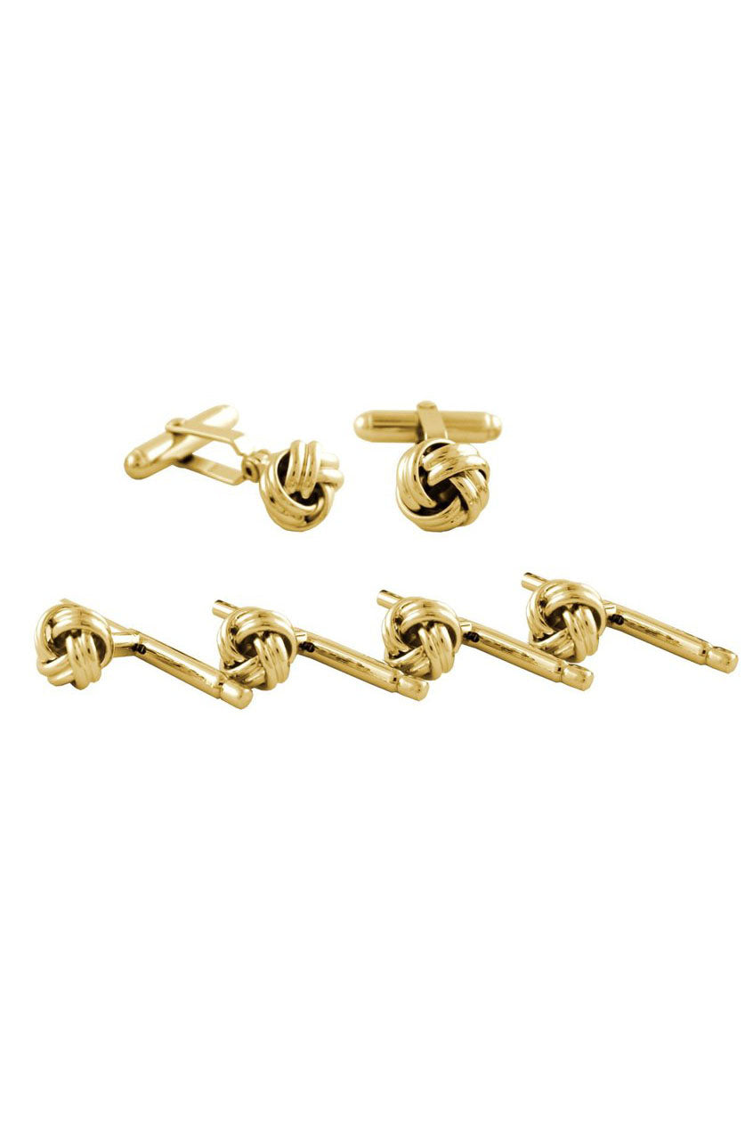 David Donahue Gold Knot Brass Studs & Cufflinks Set