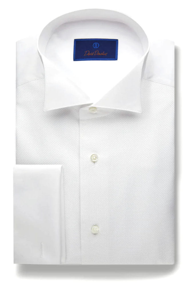 David Donahue Pique White Wing Collar Tuxedo Shirt