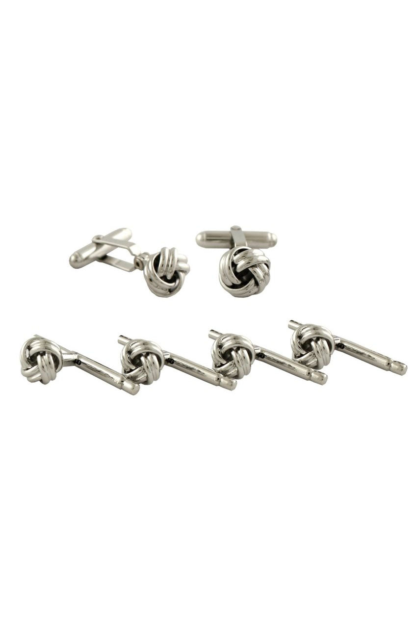 David Donahue Silver Knot Brass Studs & Cufflinks Set