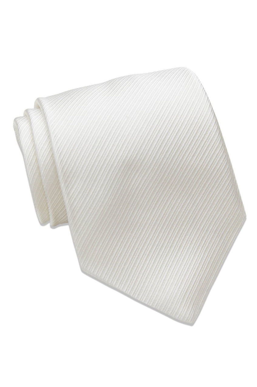 David Donahue White Twill Weave Italian Silk Necktie