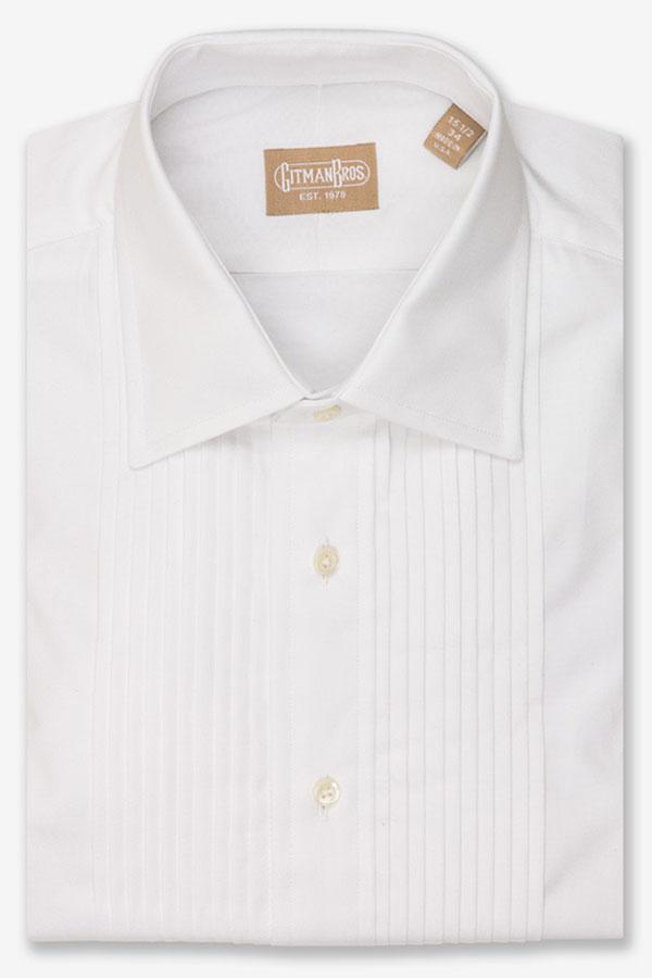 Gitman "Oliver" White Pleated Laydown Tuxedo Shirt