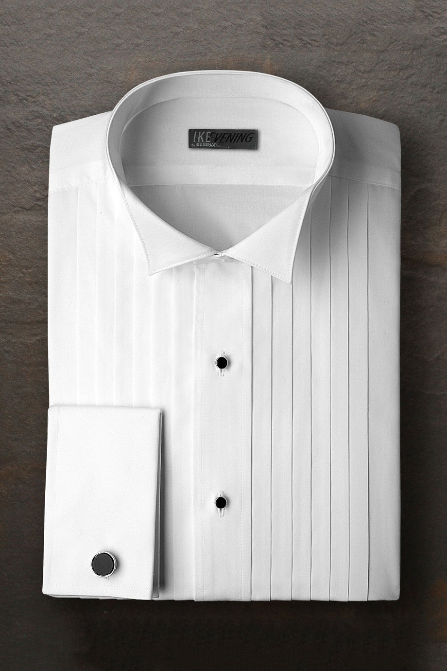 Ike Behar "Alexander" White Pleated Wingtip Tuxedo Shirt