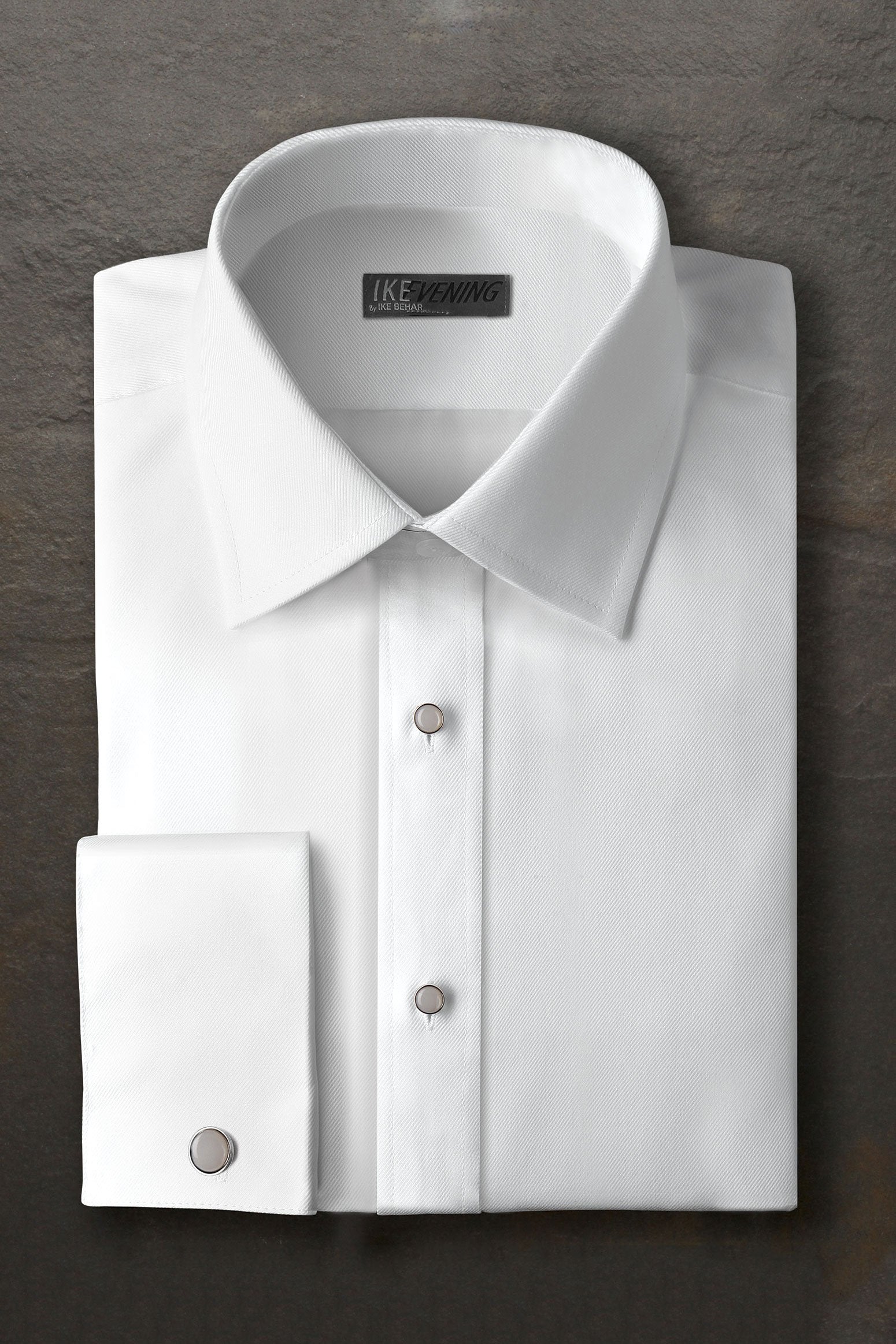 Ike Behar Evan Twill Diagonal White Laydown Tuxedo Shirt 16 34-35