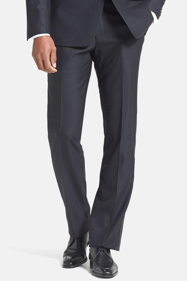 Men's Black, Adjustable-Waist, Pleated Front Tuxedo Pants with Satin S -  99tux