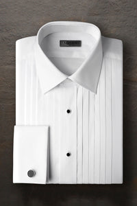 Ike Behar "Vincent" White Pleated Laydown Tuxedo Shirt