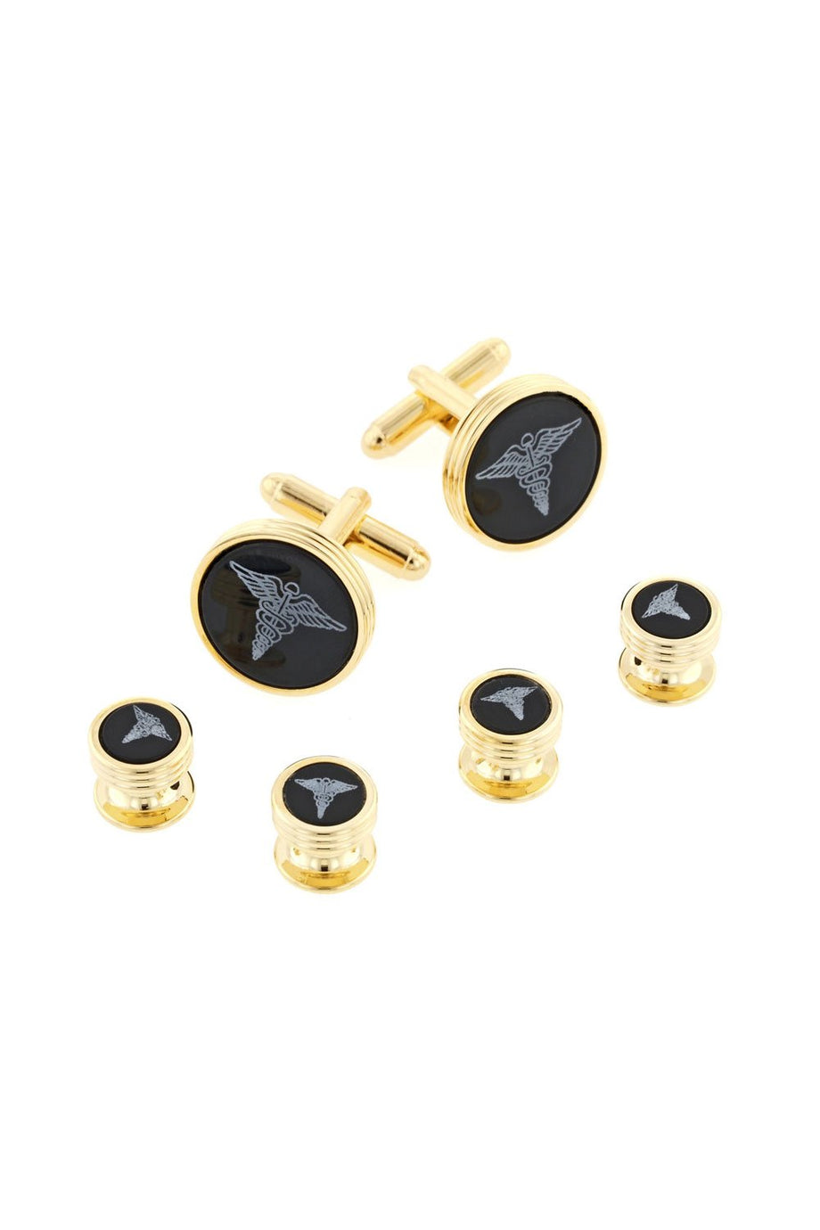 JJ Weston Doctor Onyx Gold Studs and Cufflinks Set