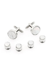 JJ Weston Etched Mother of Pearl Silver Studs and Cufflinks Set