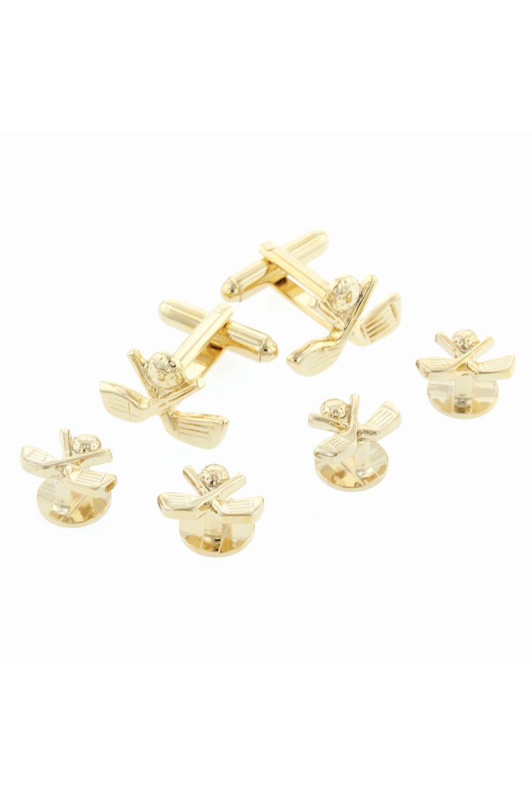JJ Weston Golf Gold Studs and Cufflinks Set