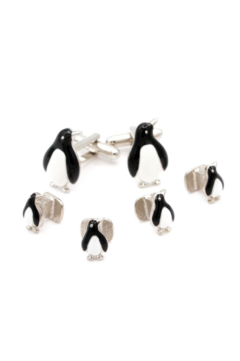 JJ Weston Penguin Silver Studs and Cufflinks Set