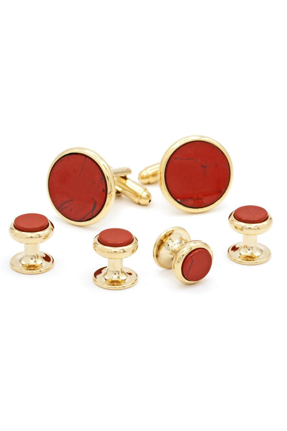 JJ Weston Red Jasper Gold Studs and Cufflinks Set