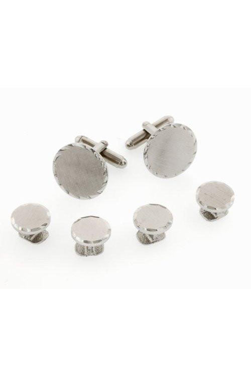 JJ Weston Scalloped Edge Silver Studs and Cufflinks Set