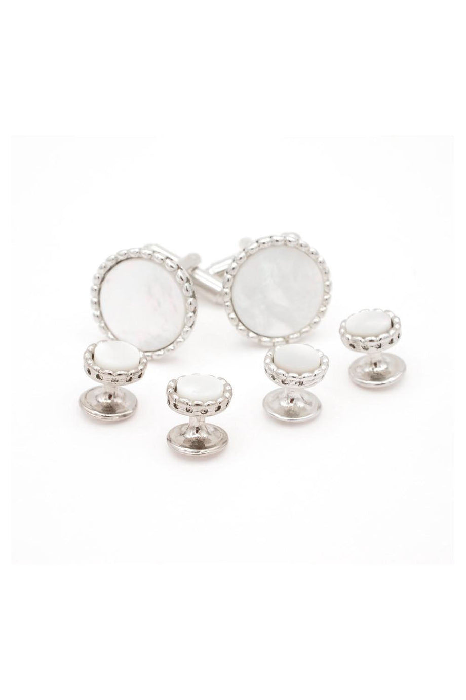 JJ Weston Silver Bead Mother of Pearl Studs and Cufflinks Set