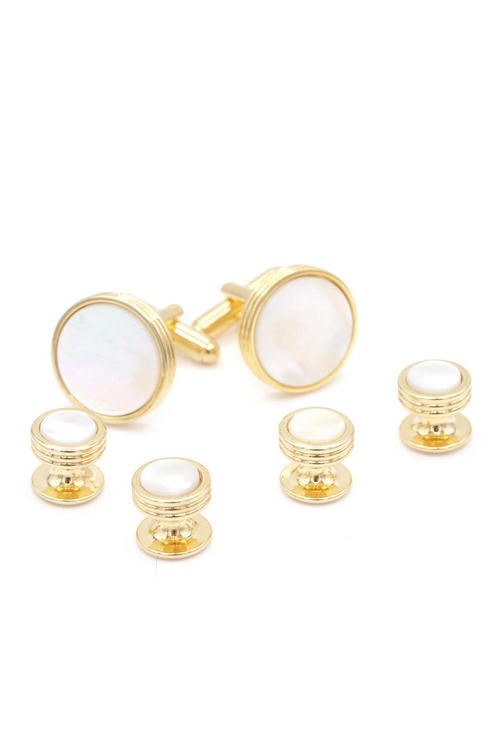 JJ Weston Triple Edge Mother of Pearl Gold Studs and Cufflinks Set