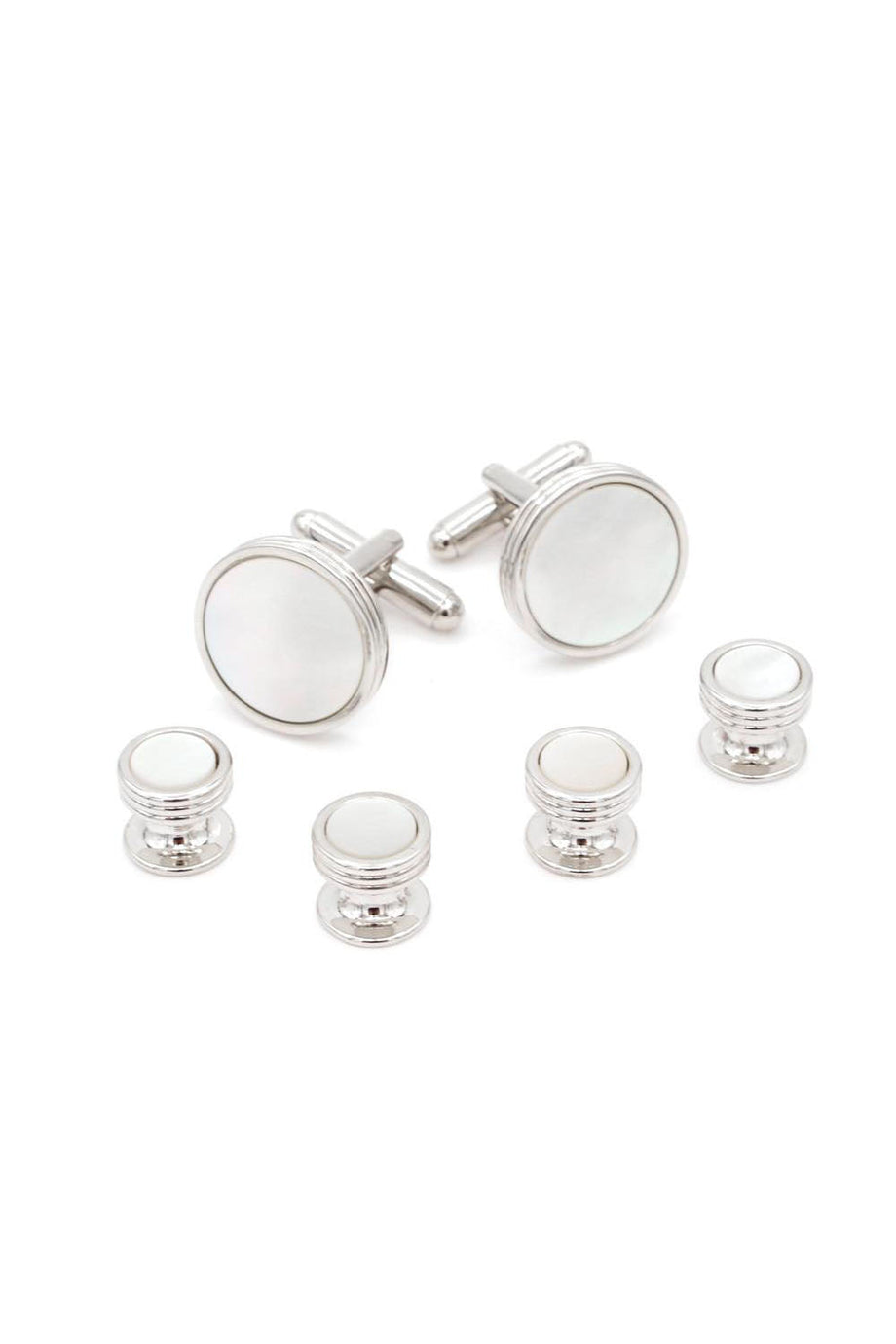 JJ Weston Triple Edge Mother of Pearl Silver Studs and Cufflinks Set