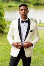 Mark of Distinction "Aries" Ivory Paisley Black Lapel Shawl Tuxedo Jacket (Separates)