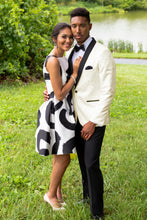 Mark of Distinction "Aries" Ivory Paisley Black Lapel Shawl Tuxedo Jacket (Separates)