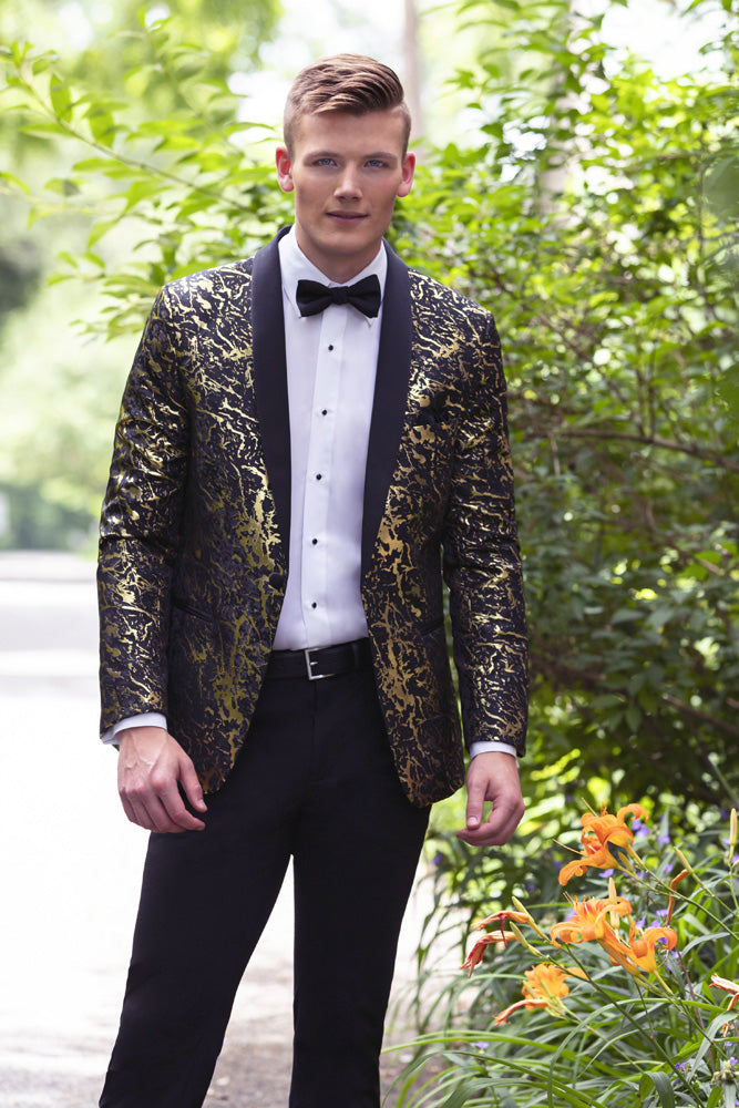 Mark of Distinction Camo Lam Black & Gold Shawl Tuxedo Jacket (Separates) 36R Slim Mark of Distinction Camo Lam Black & Gold Shawl Tuxedo Jacket (Separates) 36R Slim