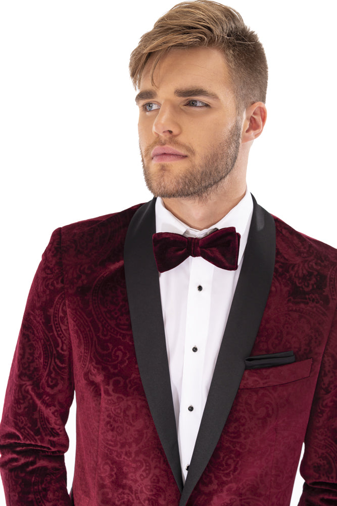 Mark of Distinction "Equinox" Burgundy Embossed Velvet Tuxedo Jacket (Separates)