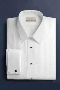 Neil Allyn "Dalby" White Pleated Laydown Tuxedo Shirt