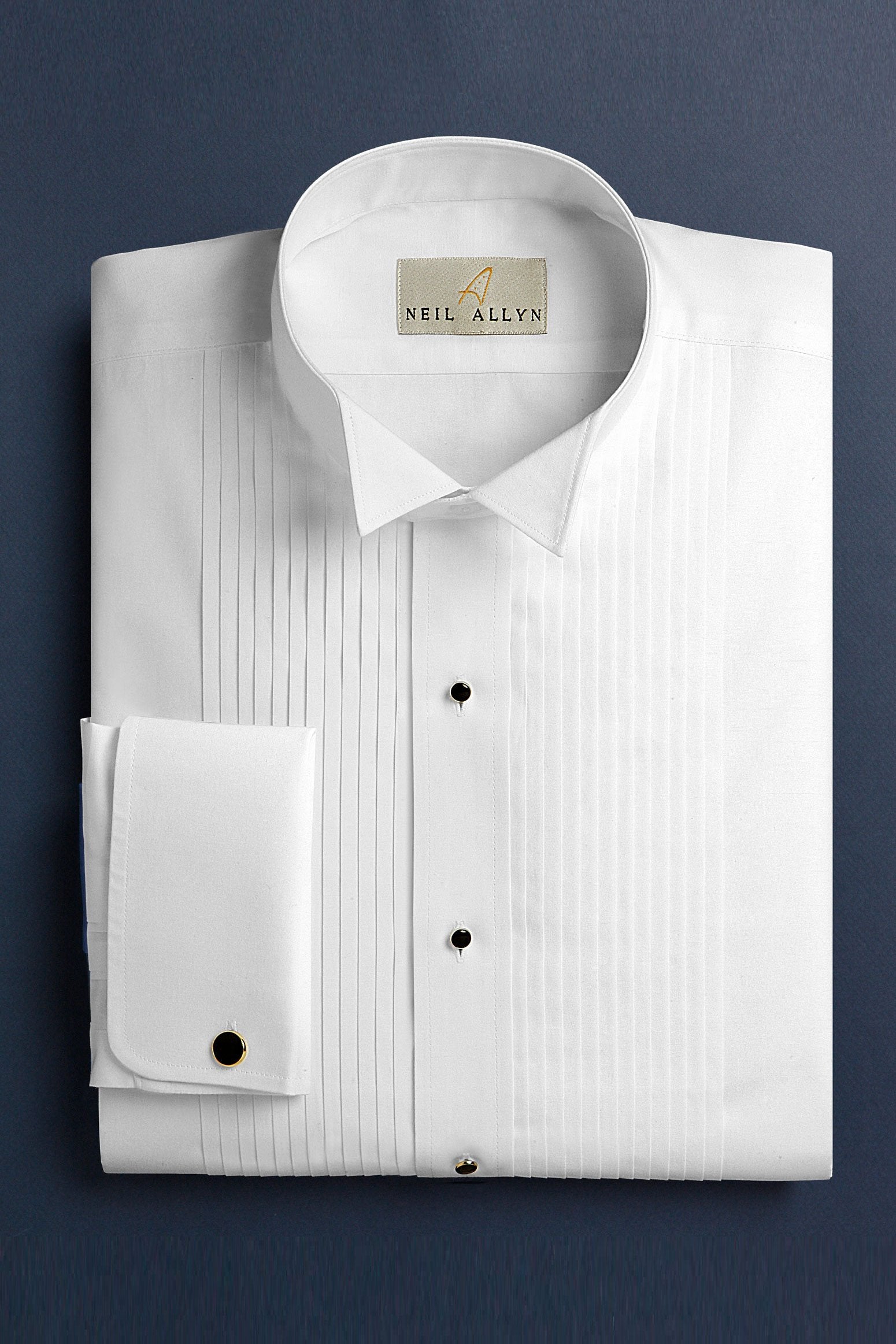 Neil Allyn "Leonard" White Pleated Wingtip Tuxedo Shirt