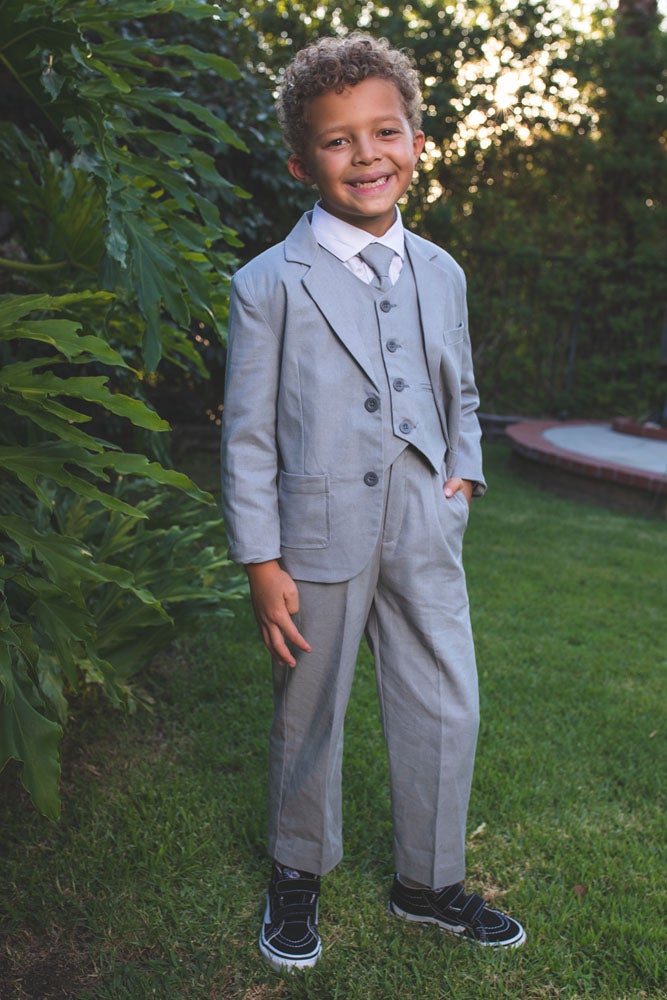 Peanut Butter Collection "Safari" Kids Linen Heather Grey Suit 5-Piece Set