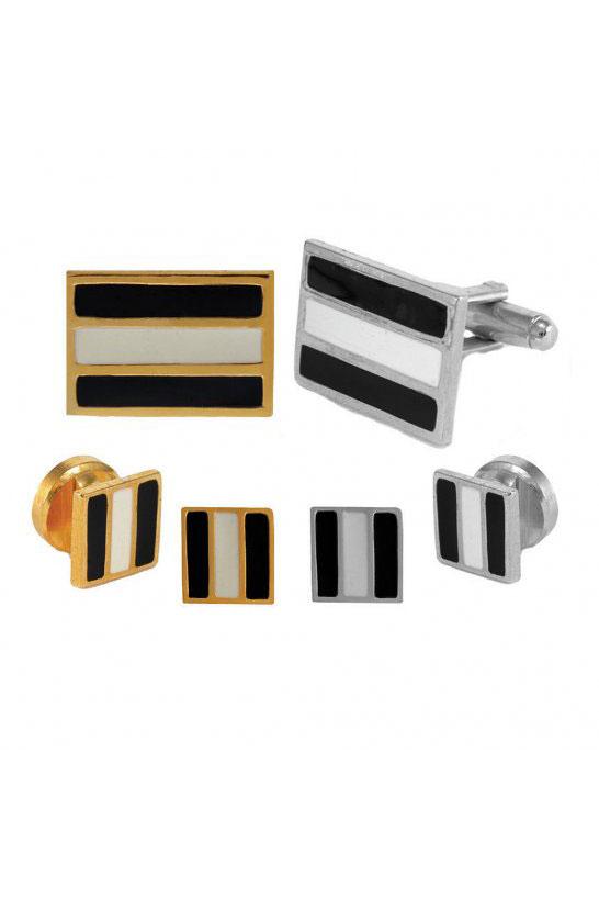 Pioneer Epoxy Rectangle Studs and Cufflinks Set