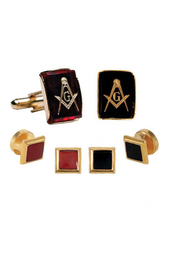 Pioneer Mason Insignia Inlay Studs and Cufflinks Set