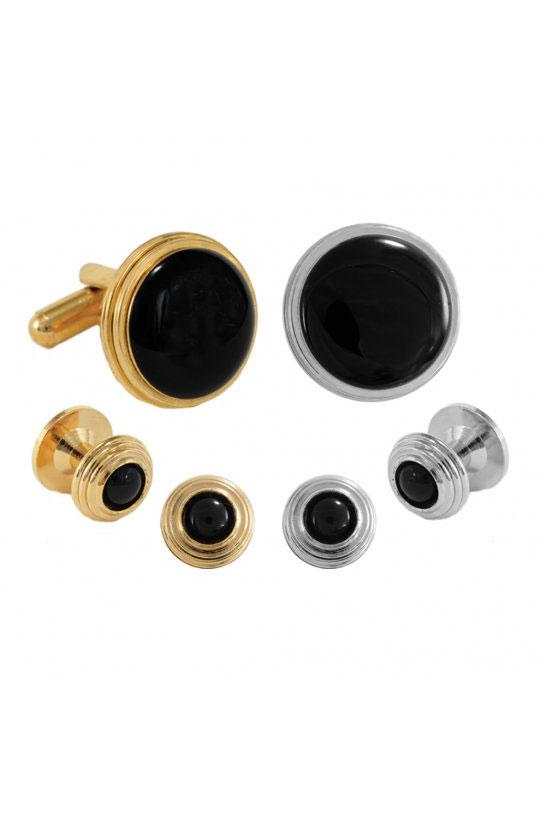 Pioneer Onyx Beehive Studs and Cufflinks Set