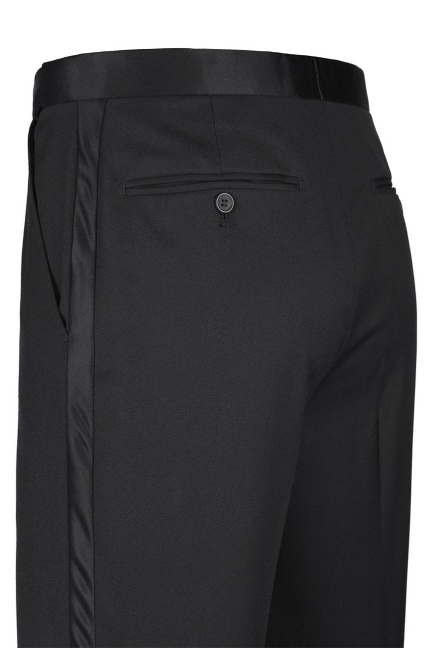 "Regis" Black Super 150's Plain Front Tuxedo Pants