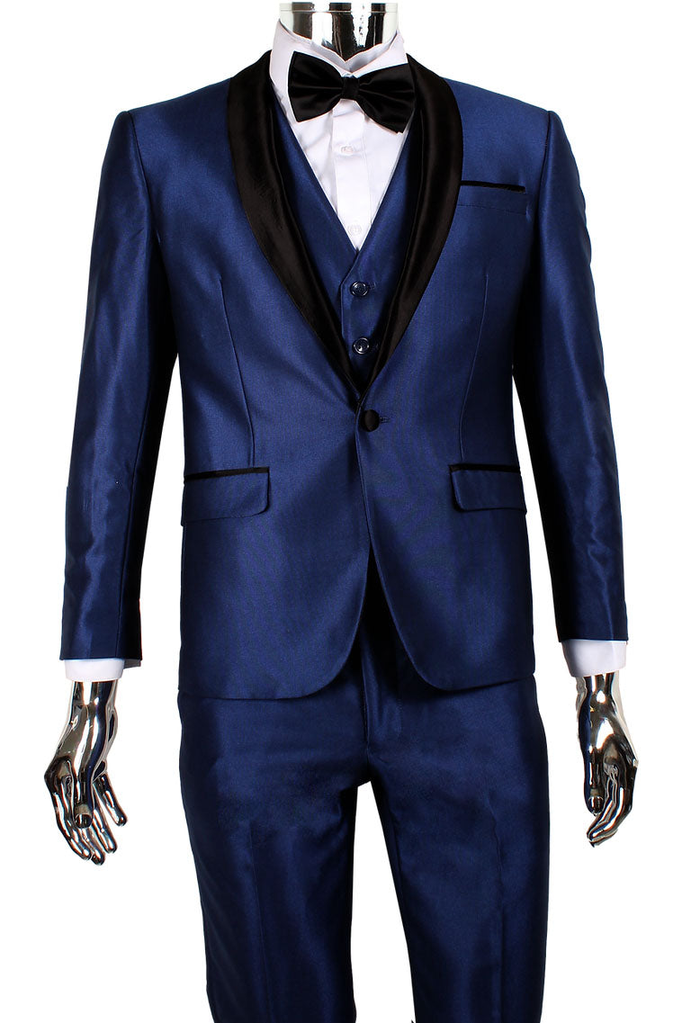 "Versailles" Indigo Blue 1-Button Shawl Tuxedo (3-Piece Set)