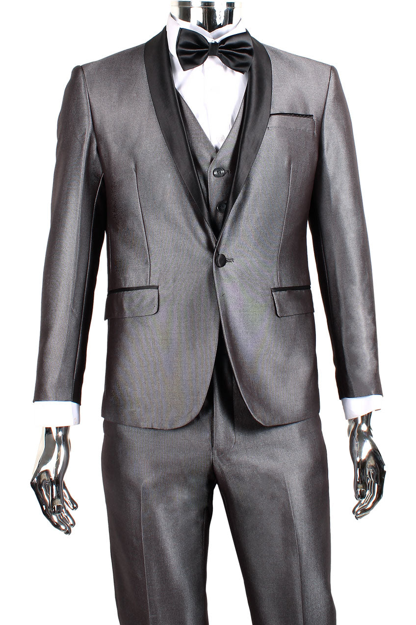 "Versailles" Silver 1-Button Shawl Tuxedo (3-Piece Set)