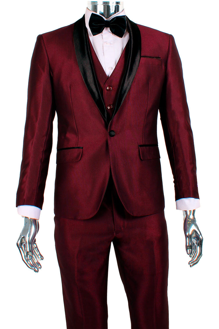 Retro Paris "Versailles" Burgundy 1-Button Shawl Tuxedo (3-Piece Set)