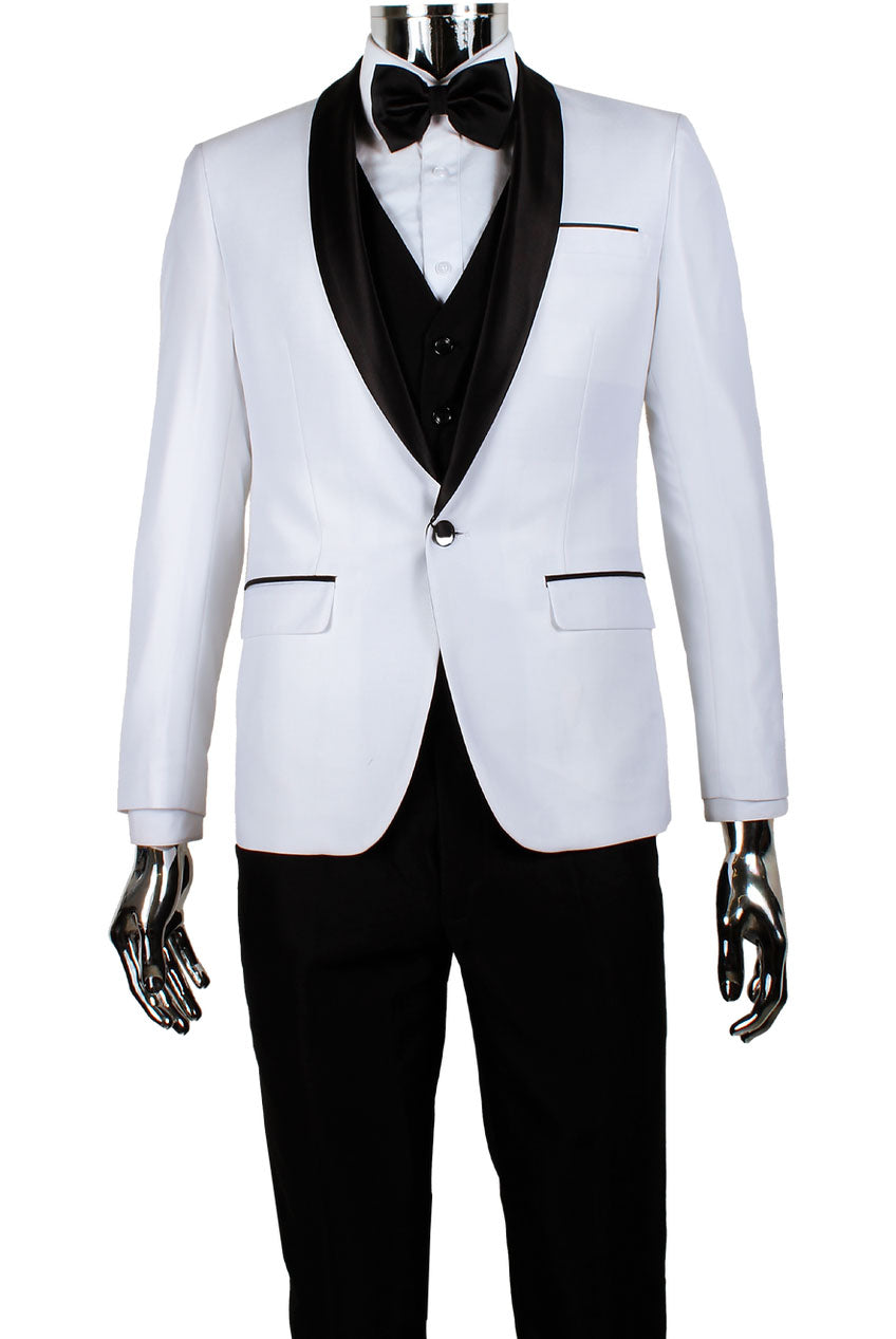 Retro Paris "Versailles" White 1-Button Shawl Tuxedo (3-Piece Set)