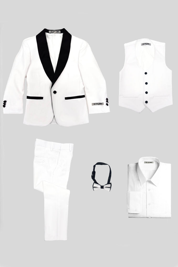 "Hampton" Stacy Adams Kids White Tuxedo (5-Piece Set)