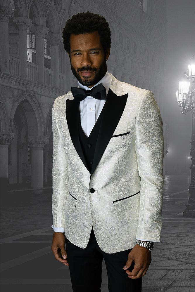 Statement "Bellagio IV" Off-White 1-Button Peak Tuxedo