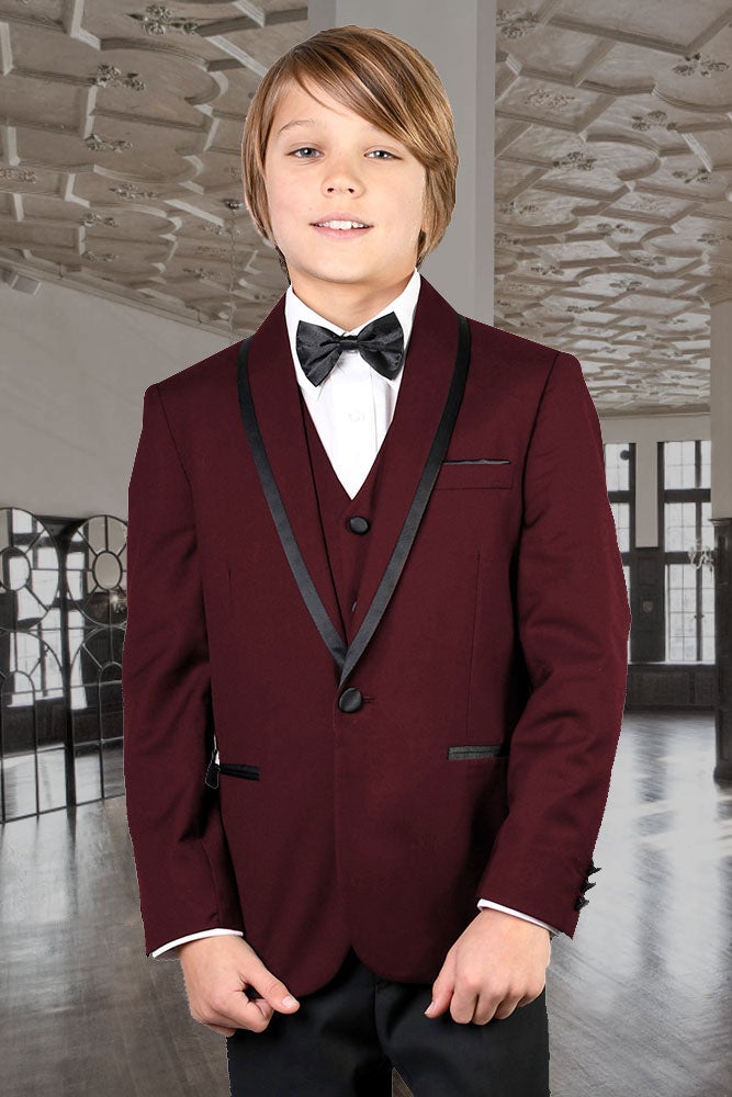 Statement "Genova" Kids Burgundy Shawl Tuxedo 5-Piece Set