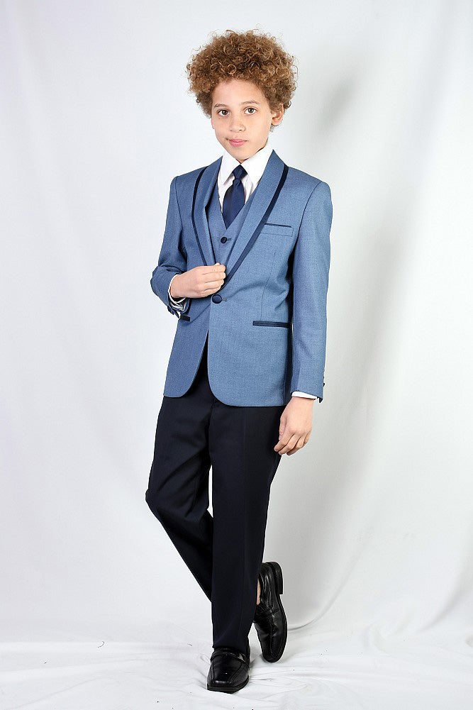 Statement "Genova" Kids Steel Blue Shawl Tuxedo 5-Piece Set