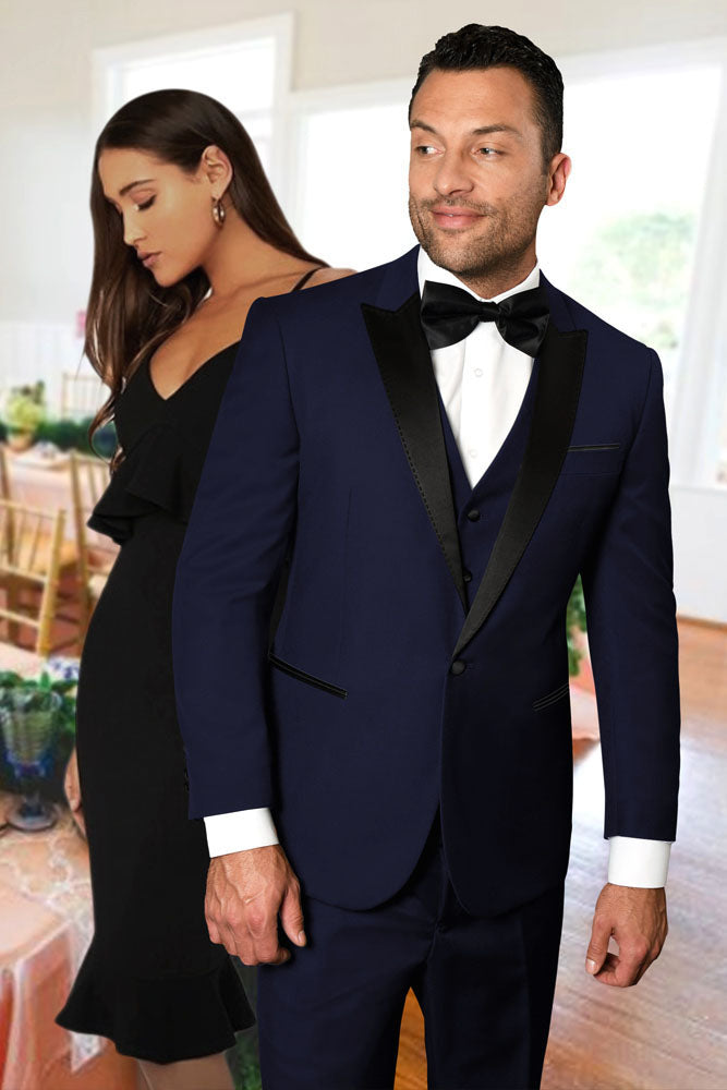 Statement "Jonathan" Navy 1-Button Peak Tuxedo (4-Piece Set)