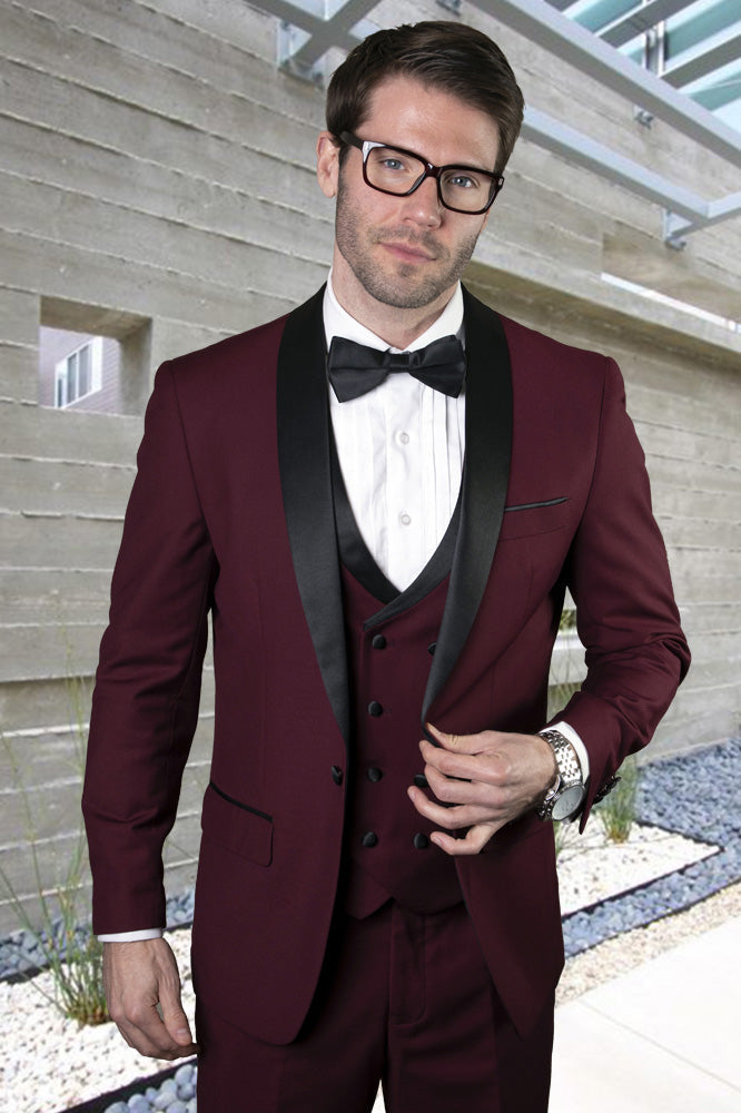 Statement "MGM" Burgundy 1-Button Shawl Tuxedo