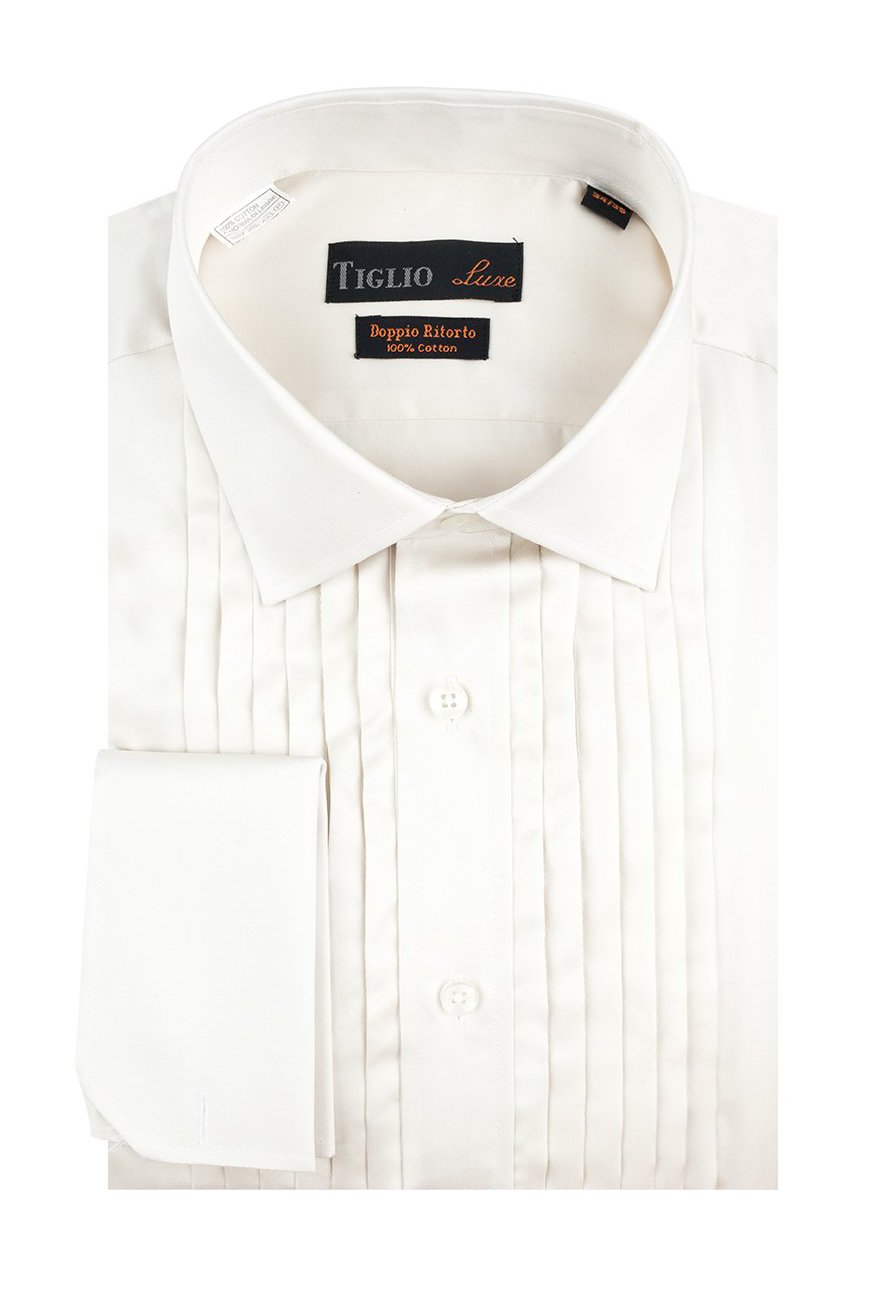 Tiglio "Romano" Off-White Pleated Laydown Tuxedo Shirt