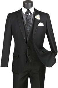 "Syracuse" Black Vinci 2-Button Notch Tuxedo (3-Piece Set)