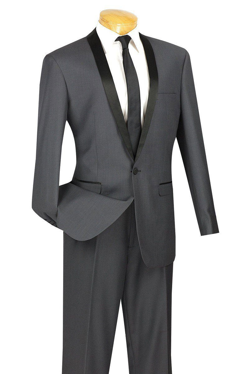 Vinci "Sleek" Grey 1-Button Shawl Tuxedo