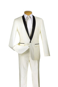 Vinci "Sleek" Ivory Vinci 1-Button Shawl Tuxedo