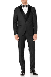 "Lexington" Black 1-Button Peak Tuxedo (3-Piece Set)