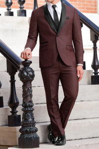 "Rowan" Burgundy 1-Button Shawl Tuxedo (2-Piece Set)