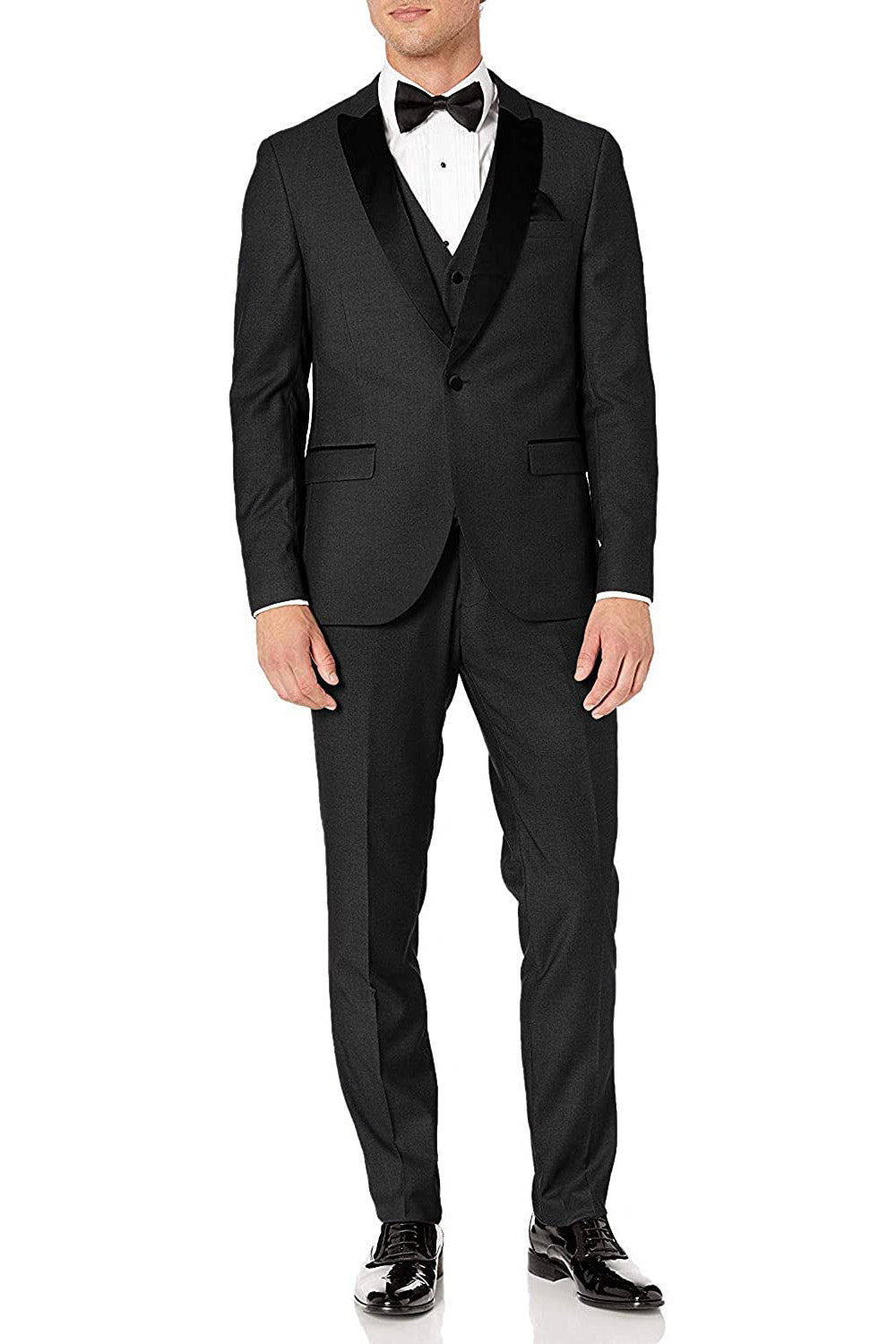 West End "Lexington" Black 1-Button Peak Tuxedo (3-Piece Set)