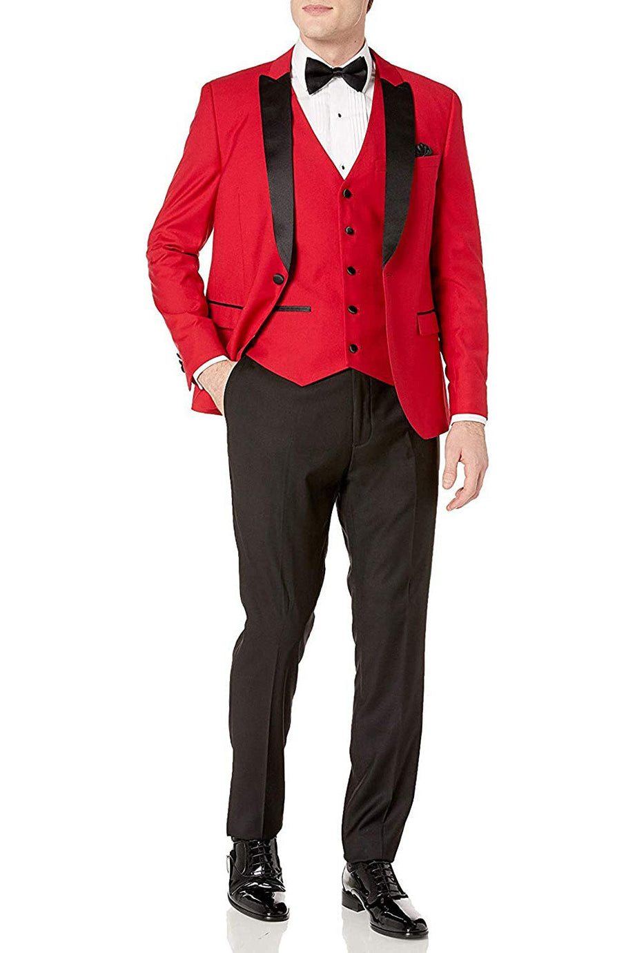 West End "Lexington" Cranberry 1-Button Peak Tuxedo (3-Piece Set)